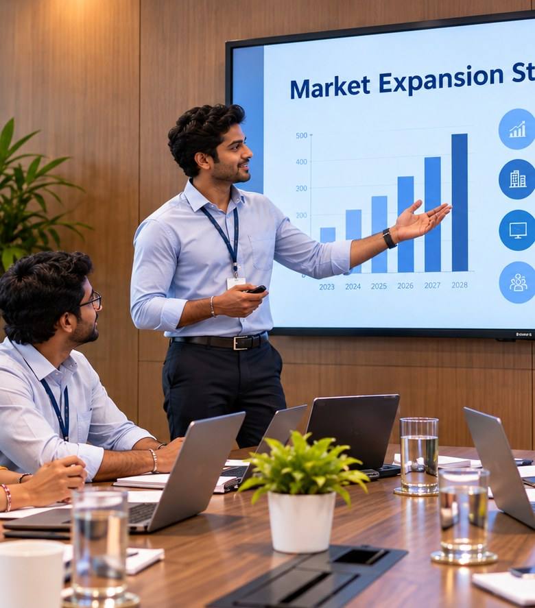 A professional presenting ideas to colleagues.